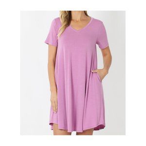 Zenana V-Neck Round Hem A-Line Dress